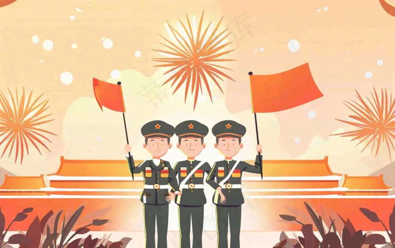 抗战胜利日卡通建军节军人插画背景(1376x864)