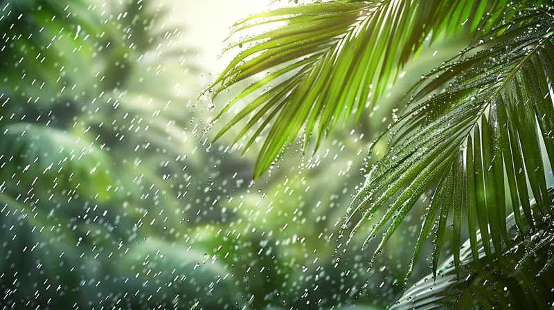 大雨下的植物被雨滴敲打摄影图(4368x2448)