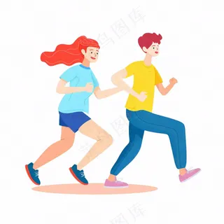 运动跑步的男女人物卡通插画免抠