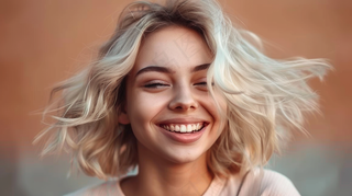 欧美少女微笑自信金发人像摄影图