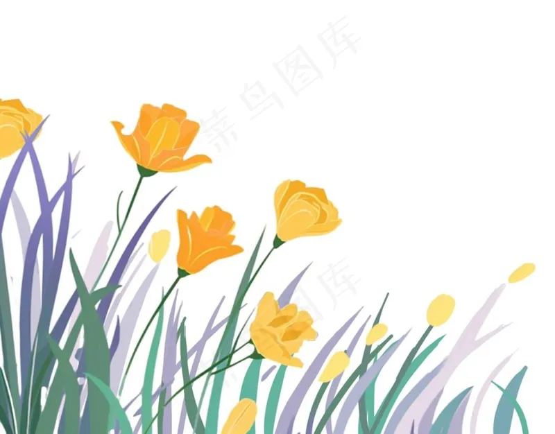春天花丛草丛卡通插画免抠(1248x976)