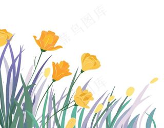 春天花丛草丛卡通插画免抠