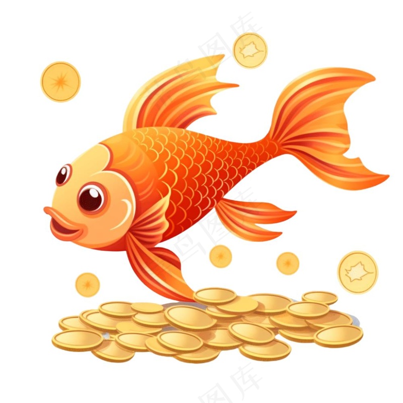 金鱼吐金币新年财富喜庆招财进宝卡通插画免抠