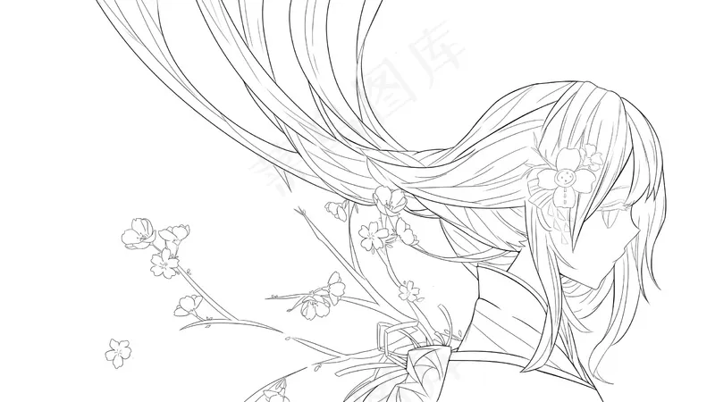 古风线稿丨PPT插画丨手绘线稿丨国风美女015ai矢量模版下载