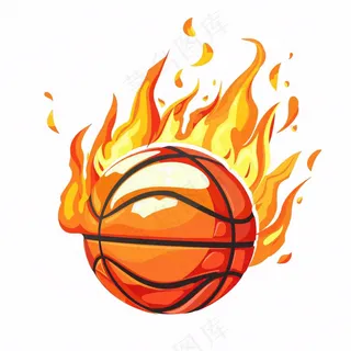 热火篮球器材火焰运动卡通插画免抠