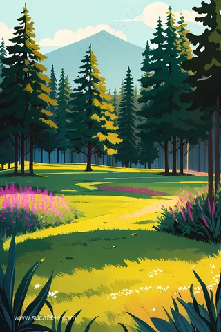 午后阳光森林插画