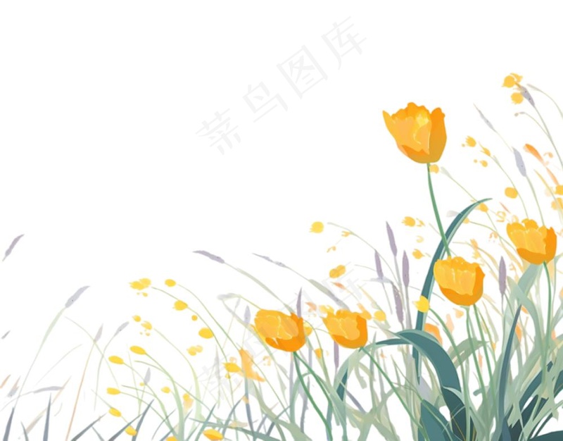 春天花丛草丛卡通插画免抠(1248x976)