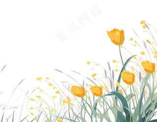 春天花丛草丛卡通插画免抠