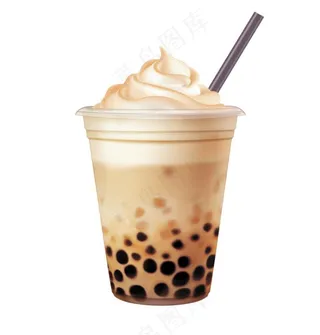 珍珠奶茶奶油焦糖饮料卡通插画免抠