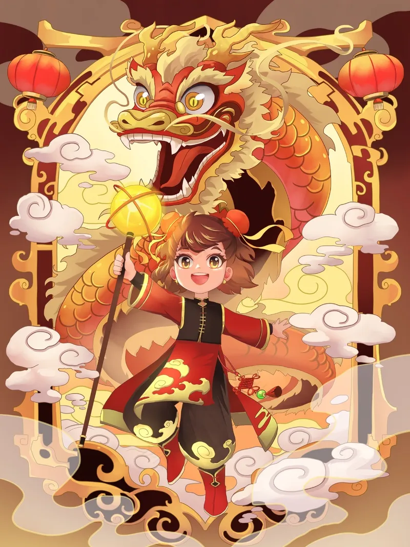 新年舞龙儿童画图片素材 (63)