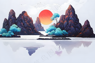 手绘风简约节气山水画图片