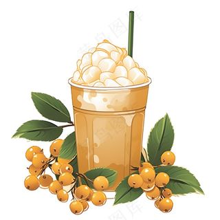 奶茶桂花黄皮口味秋冬插画免抠