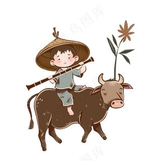牧童人清明春分插画免抠