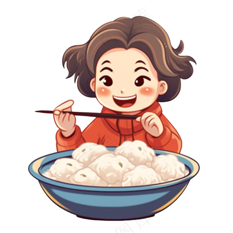 混沌饺子汤圆女孩可爱卡通插画免抠(1024x1024)