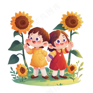 六一儿童节 小女孩 向日葵 免抠透明底 (1)