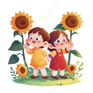 六一儿童节 小女孩 向日葵 免抠透明底 (1)