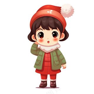 冬天穿棉袄女孩可爱卡通插画免抠