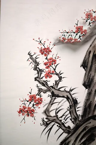 花鸟树枝花草国画水墨画素材背景