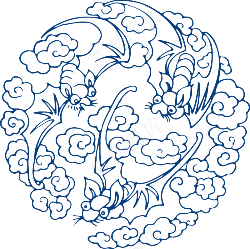古代青花瓷图案花纹中国风图案祥云纹理传统图腾矢量AI设计PNG免扣素材