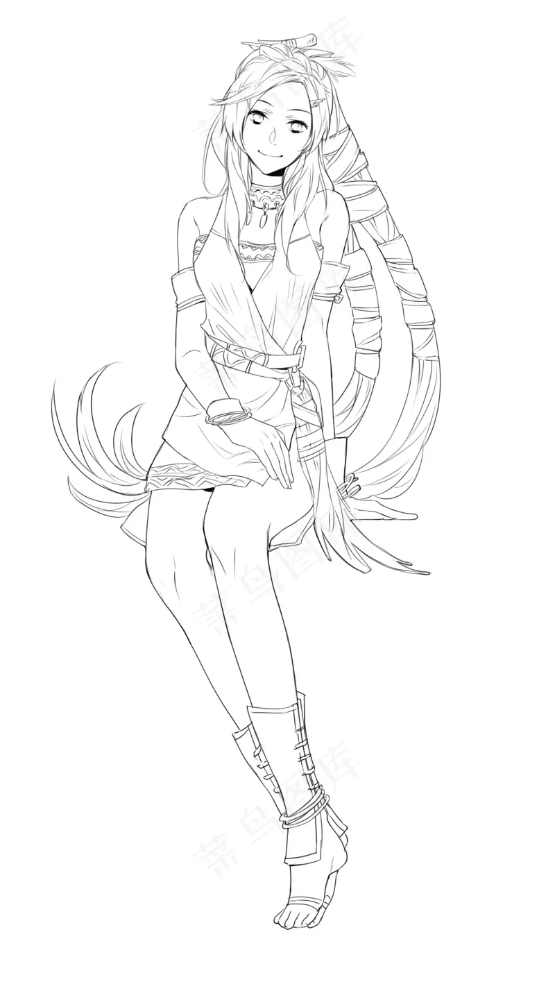 古风线稿丨PPT插画丨手绘线稿丨国风美女018ai矢量模版下载