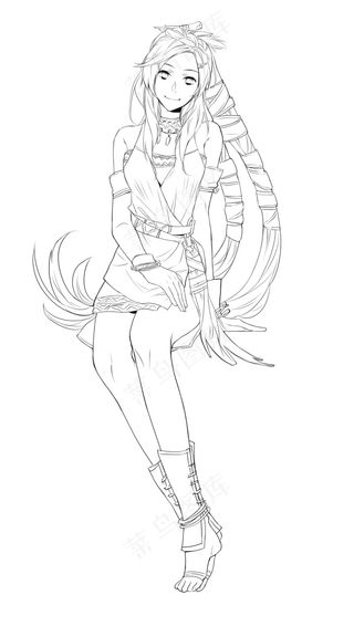 古风线稿丨PPT插画丨手绘线稿丨国风美女018