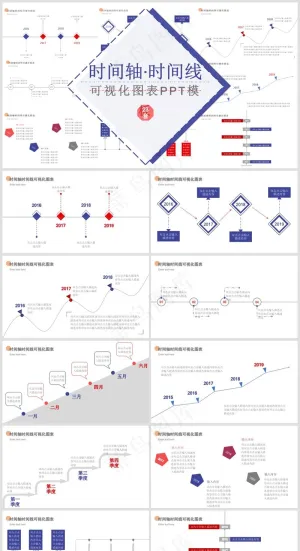 PPT模板丨工作总结丨大事记丨时间轴丨逻辑图标丨可视化图表046