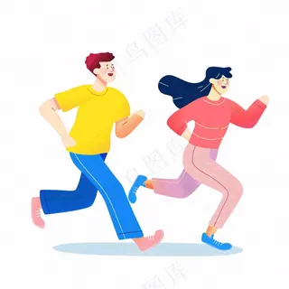 运动跑步的男女人物卡通插画免抠