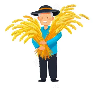 农民劳动人民抱着稻穗丰收人物插画免抠