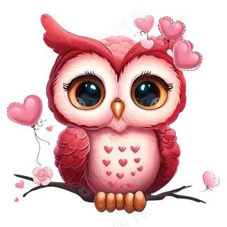 透明粉色卡通猫头鹰