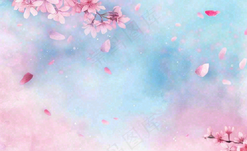 春季出游浪漫水彩樱花蓝粉色樱花林立春春分插画背景