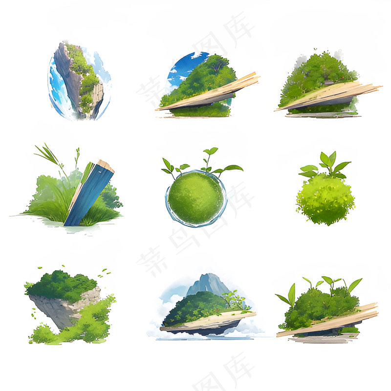 绿色手绘小植物花草系列免抠素材111