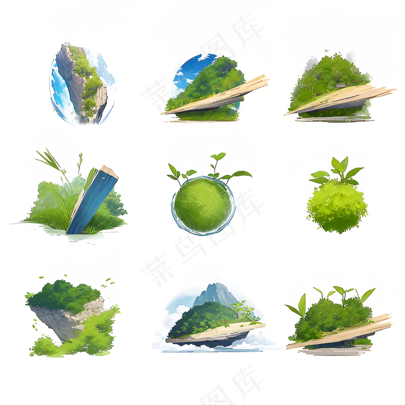 绿色手绘小植物花草系列免抠素材111