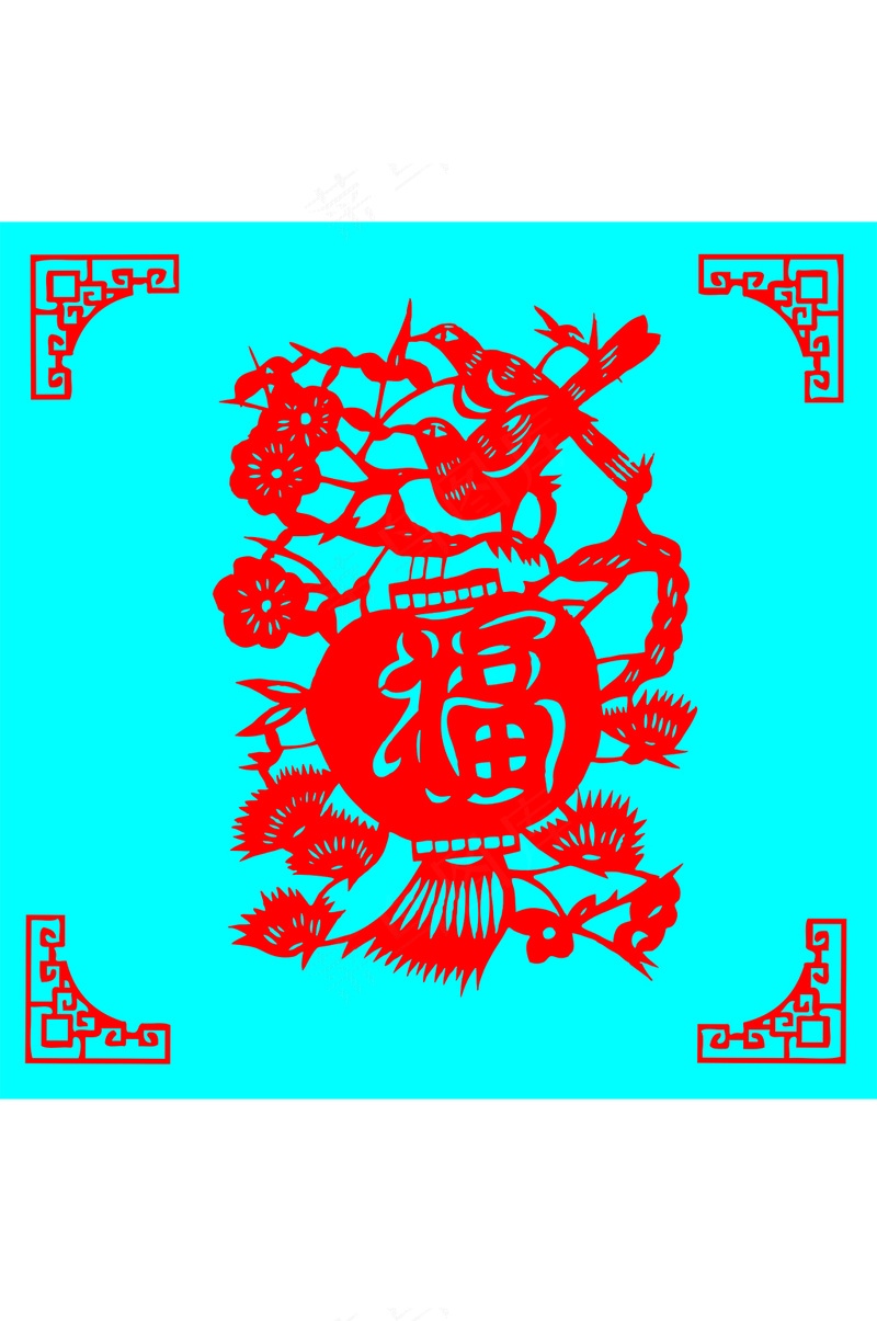 喜上眉梢福剪纸ai矢量模版下载
