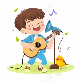 吉他弹唱音乐会歌唱卡通插画免抠