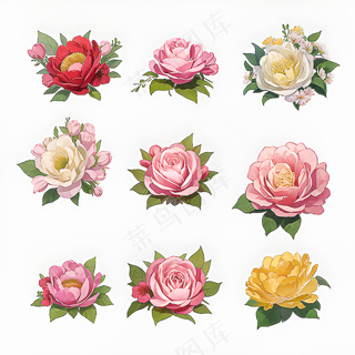 红色黄色粉色玫瑰花免抠素材4