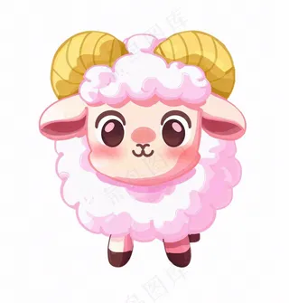 小绵羊粉色动物卡通插画免抠