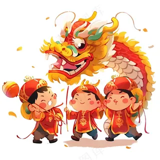 新年舞龙儿童画图片素材 (7)