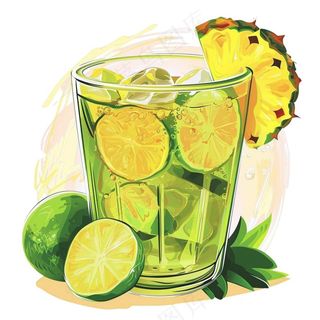 青柠檬茶果汁汽水饮料卡通插画免抠