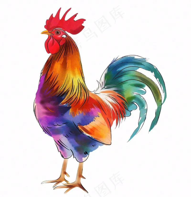 大公鸡彩色卡通插画免抠(1024x1056)