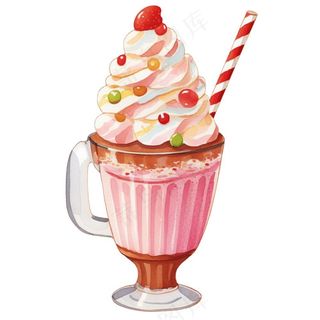 奶油冰淇淋饮料草莓味卡通插画免抠