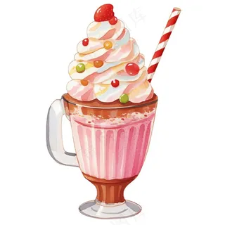 奶油冰淇淋饮料草莓味卡通插画免抠