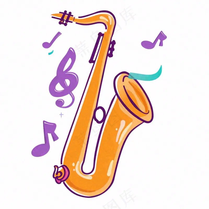 萨克斯乐器卡通插画免抠(1024x1024)