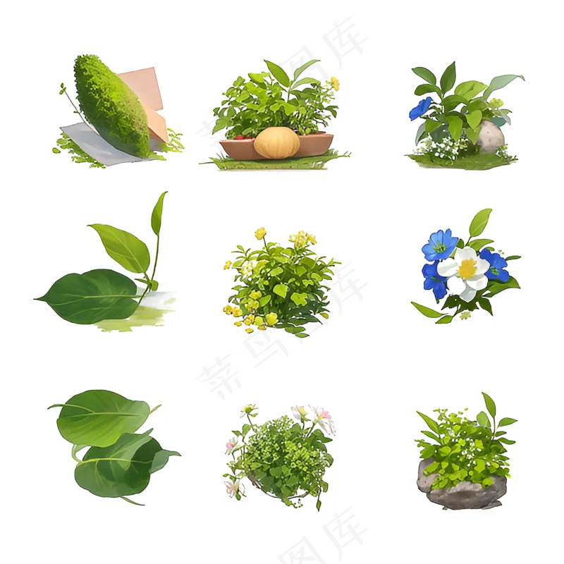 绿色手绘小植物花草系列免抠素材93