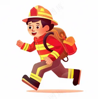 消防员救火灭火劳动人物卡通插画免抠