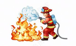 消防员灭火救火火焰劳动人物卡通插画免抠