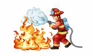 消防员灭火救火火焰劳动人物卡通插画免抠