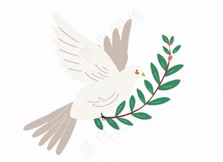 飞鸽携绿枝白鸽和平卡通插画免抠