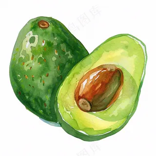 牛油果水果蔬菜水彩插画免抠