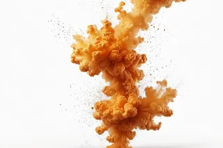 白色背景下橙色烟雾爆炸图片