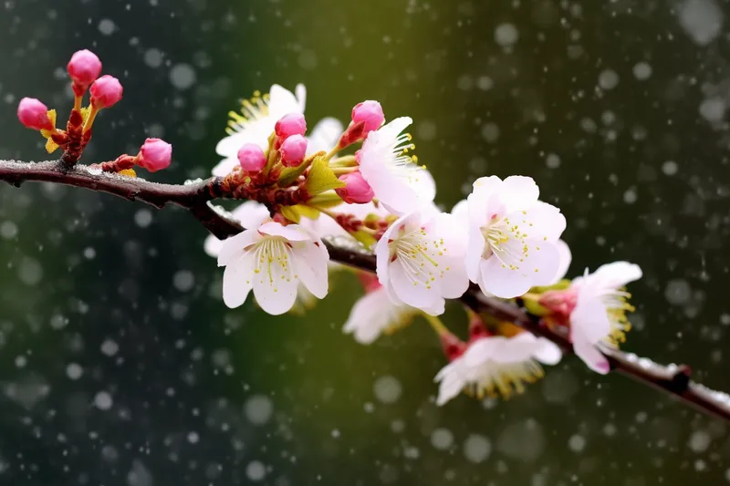 冬季大雪梅花开放桃花海棠花摄影图(4032x2688)